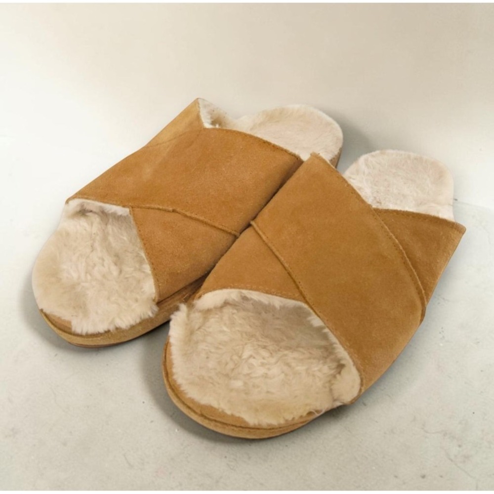 Minnetonka Blossom Cozy Slide Slippers Suede Faux Fur Lined Womens 10M
